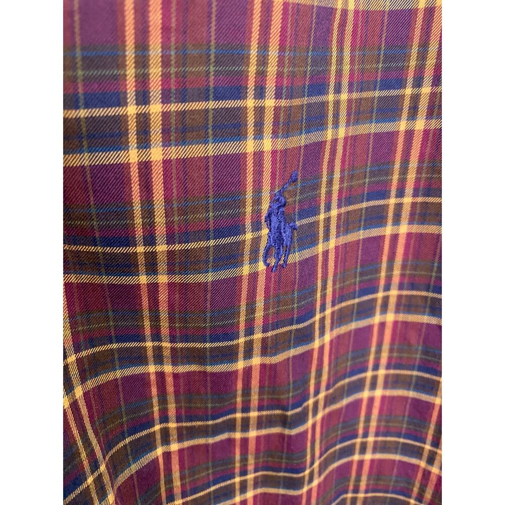 Ralph Lauren LS Button Down Men's L Burgundy Plaid Cotton Classic Preppy GUC - Picture 5 of 9